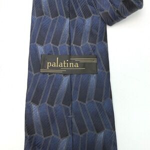 Vintage Palatina Necktie Mens OS Blue Geometric Silk Professional Dark Academia